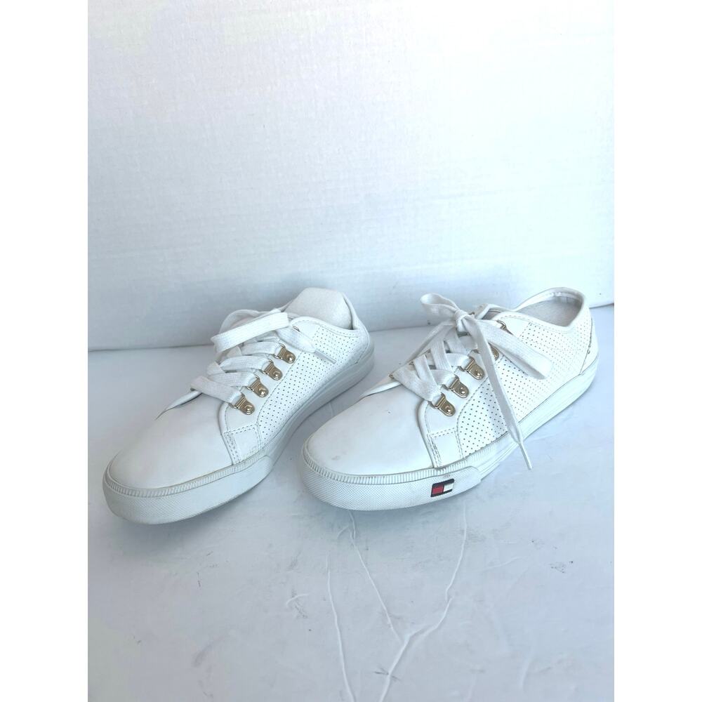 Tommy Hilfiger Classic Tennis Vegan White Gold Low Top‎ Sneaker Shoes Sz 8.5M